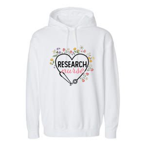 Floral Stethoscope Heart Nursing Research Nurse Gift Garment-Dyed Fleece Hoodie