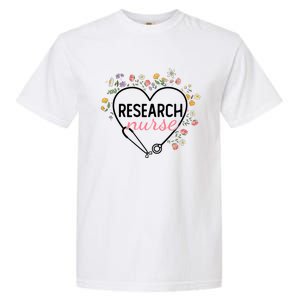 Floral Stethoscope Heart Nursing Research Nurse Gift Garment-Dyed Heavyweight T-Shirt