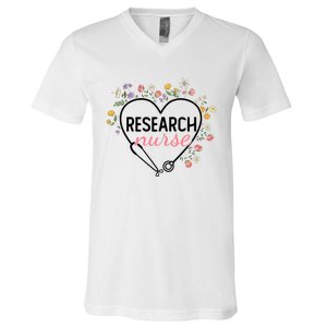 Floral Stethoscope Heart Nursing Research Nurse Gift V-Neck T-Shirt