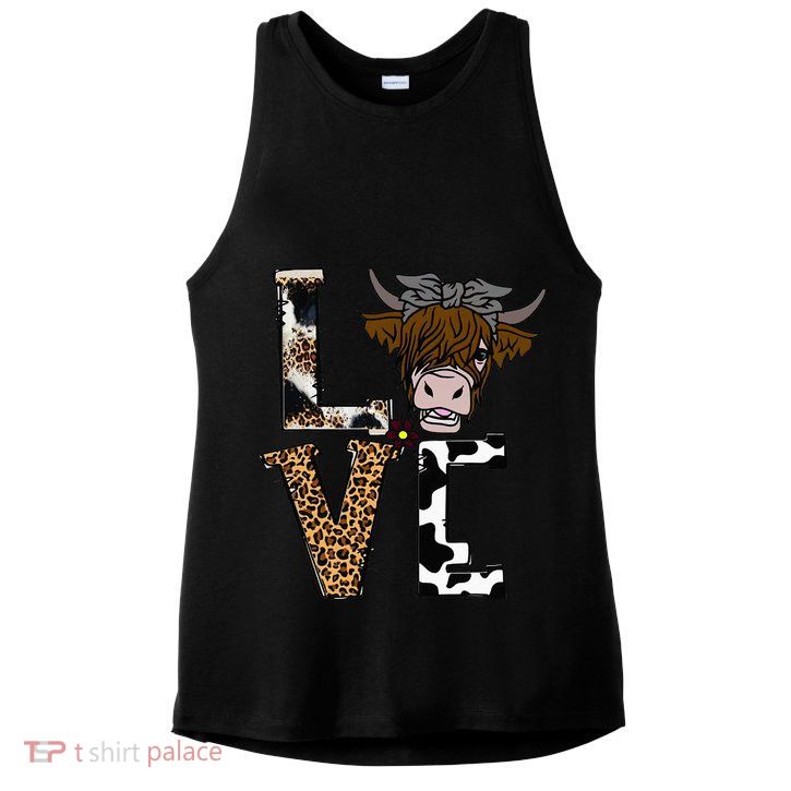 Flowers Scottish Highland Cow Cattle Hairy Cow Ladies PosiCharge Tri-Blend Wicking Tank