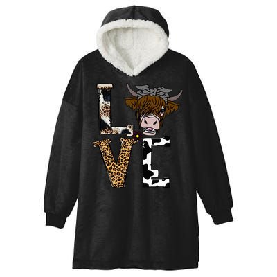 Flowers Scottish Highland Cow Cattle Hairy Cow Hooded Wearable Blanket