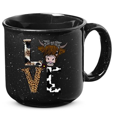 Flowers Scottish Highland Cow Cattle Hairy Cow 15oz Campfire Ceramic Mug