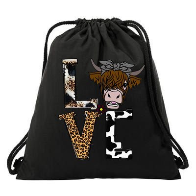 Flowers Scottish Highland Cow Cattle Hairy Cow Drawstring Bag