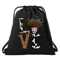 Flowers Scottish Highland Cow Cattle Hairy Cow Drawstring Bag