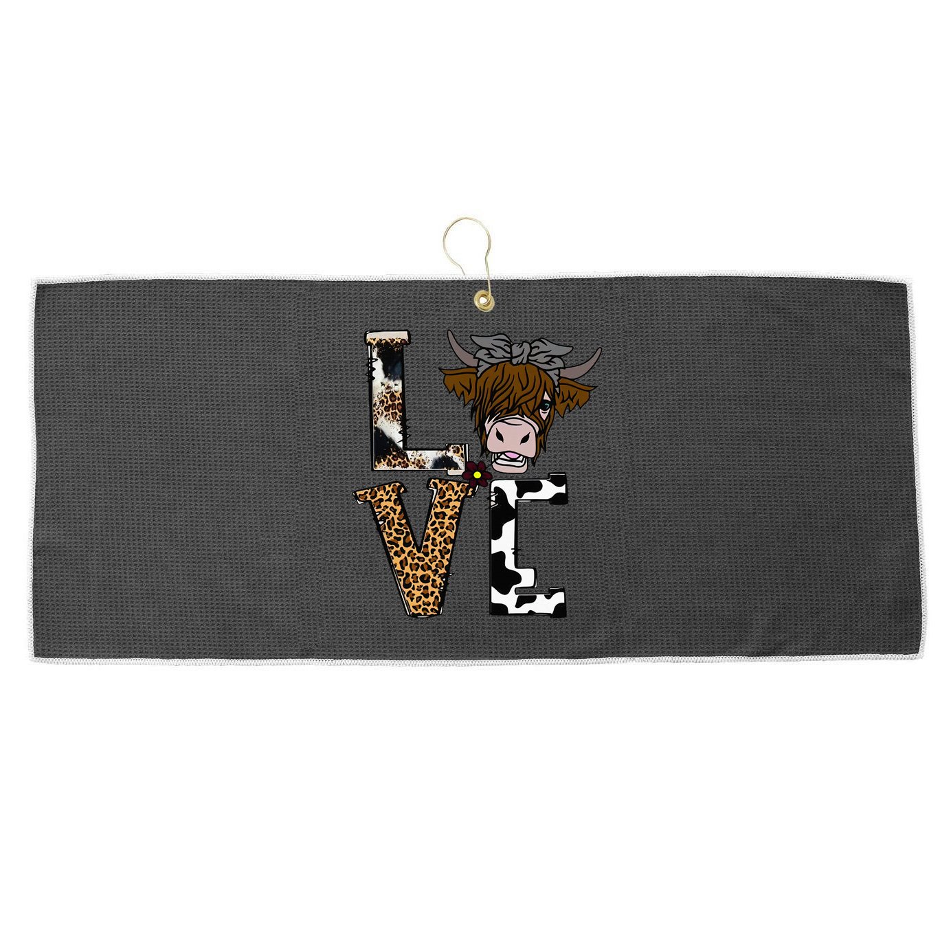 Flowers Scottish Highland Cow Cattle Hairy Cow Large Microfiber Waffle Golf Towel