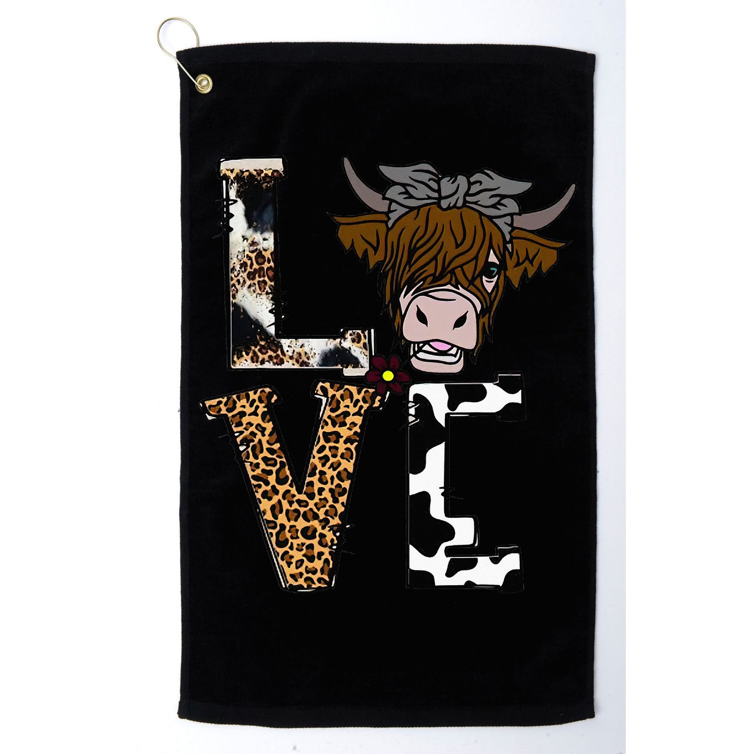 Flowers Scottish Highland Cow Cattle Hairy Cow Golf Towel