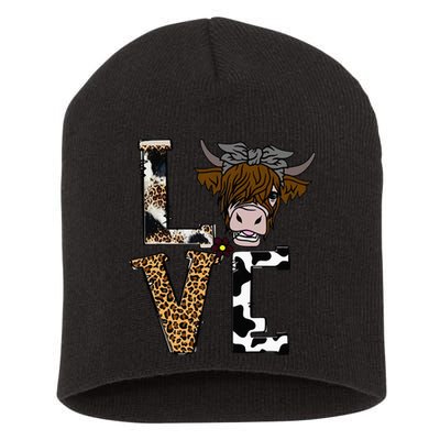 Flowers Scottish Highland Cow Cattle Hairy Cow Short Acrylic Beanie