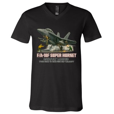 F/A-18F Super Hornet Catapult Locked Twin Seat Strike Fighter V-Neck T-Shirt
