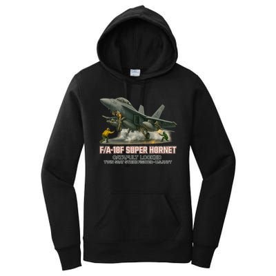 F/A-18F Super Hornet Catapult Locked Twin Seat Strike Fighter Women's Pullover Hoodie