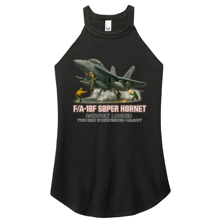 F/A-18F Super Hornet Catapult Locked Twin Seat Strike Fighter Women's Perfect Tri Rocker Tank