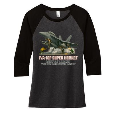 F/A-18F Super Hornet Catapult Locked Twin Seat Strike Fighter Women's Tri-Blend 3/4-Sleeve Raglan Shirt