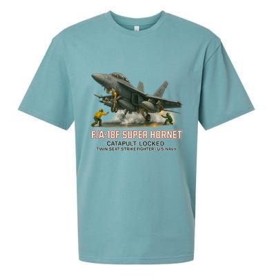 F/A-18F Super Hornet Catapult Locked Twin Seat Strike Fighter Sueded Cloud Jersey T-Shirt