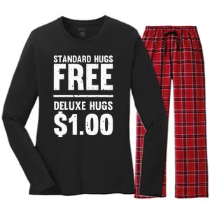 Funny Standard Hugs Free Deluxe Hugs $1.00 Women's Long Sleeve Flannel Pajama Set 