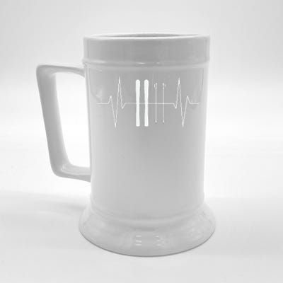 Funny Ski Heartbeat Skier Skiing Gift For Skier Beer Stein