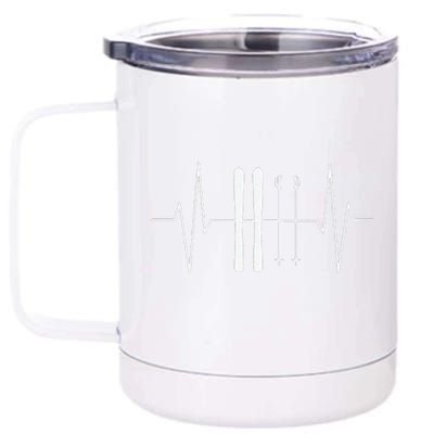 Funny Ski Heartbeat Skier Skiing Gift For Skier 12 oz Stainless Steel Tumbler Cup