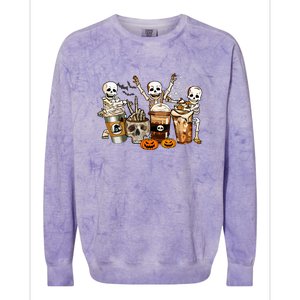 Funny Skeleton Horror Coffee Halloween Costumes Gift Colorblast Crewneck Sweatshirt