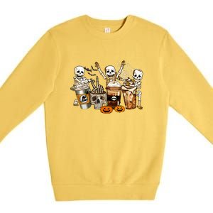 Funny Skeleton Horror Coffee Halloween Costumes Gift Premium Crewneck Sweatshirt