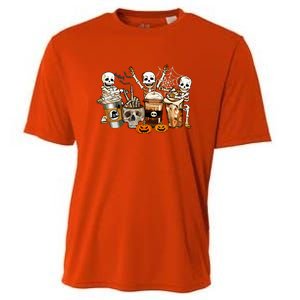 Funny Skeleton Horror Coffee Halloween Costumes Gift Cooling Performance Crew T-Shirt