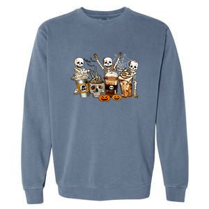 Funny Skeleton Horror Coffee Halloween Costumes Gift Garment-Dyed Sweatshirt