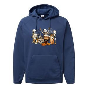 Funny Skeleton Horror Coffee Halloween Costumes Gift Performance Fleece Hoodie