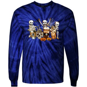 Funny Skeleton Horror Coffee Halloween Costumes Gift Tie-Dye Long Sleeve Shirt