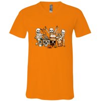 Funny Skeleton Horror Coffee Halloween Costumes Gift V-Neck T-Shirt