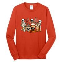 Funny Skeleton Horror Coffee Halloween Costumes Gift Tall Long Sleeve T-Shirt