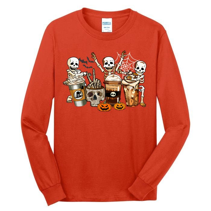 Funny Skeleton Horror Coffee Halloween Costumes Gift Tall Long Sleeve T-Shirt