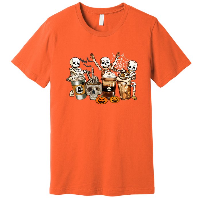 Funny Skeleton Horror Coffee Halloween Costumes Gift Premium T-Shirt