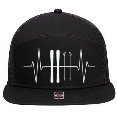 Funny Ski Heartbeat Skier Skiing Gift For Skier 7 Panel Mesh Trucker Snapback Hat