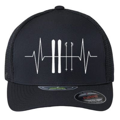 Funny Ski Heartbeat Skier Skiing Gift For Skier Flexfit Unipanel Trucker Cap