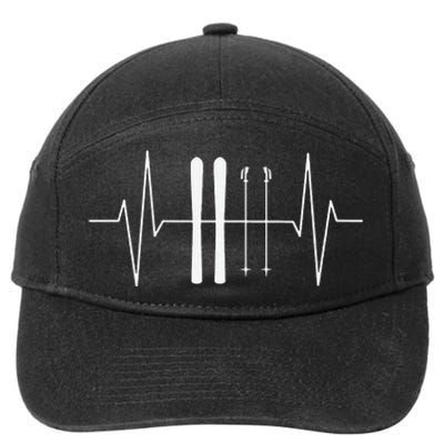 Funny Ski Heartbeat Skier Skiing Gift For Skier 7-Panel Snapback Hat