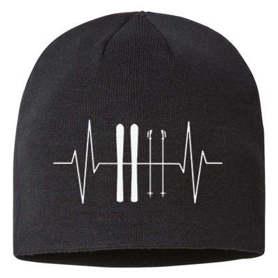 Funny Ski Heartbeat Skier Skiing Gift For Skier Sustainable Beanie