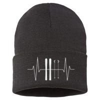 Funny Ski Heartbeat Skier Skiing Gift For Skier Sustainable Knit Beanie