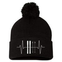 Funny Ski Heartbeat Skier Skiing Gift For Skier Pom Pom 12in Knit Beanie