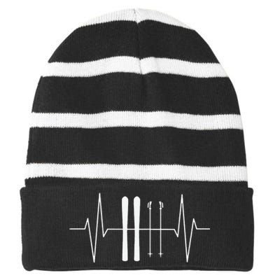 Funny Ski Heartbeat Skier Skiing Gift For Skier Striped Beanie with Solid Band