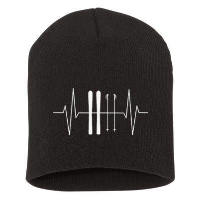 Funny Ski Heartbeat Skier Skiing Gift For Skier Short Acrylic Beanie