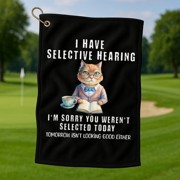 Funny Selective Hearing Joke For Adults Humor Cat Sarcastic Golf Towel