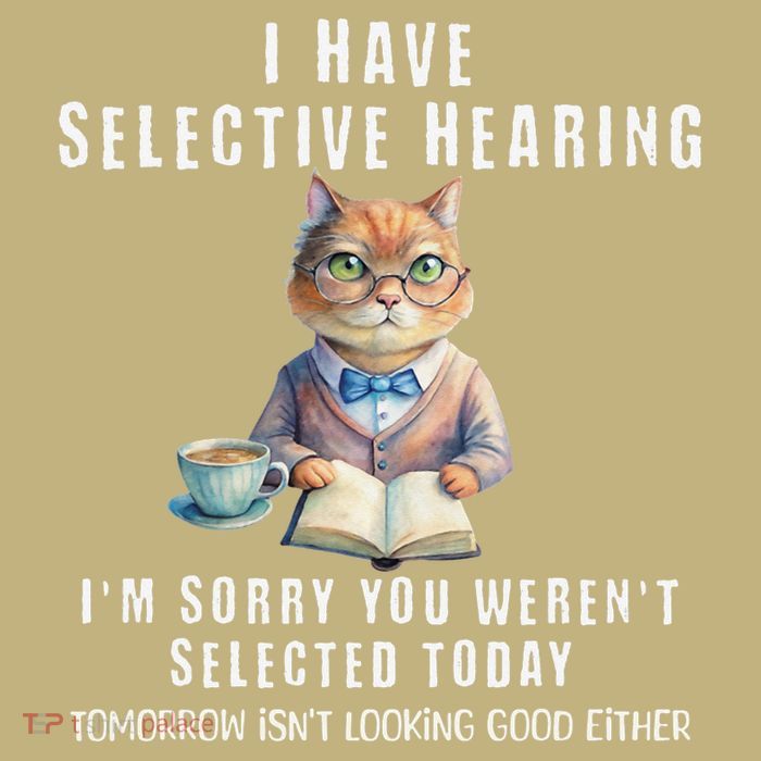 Funny Selective Hearing Joke For Adults Humor Cat Sarcastic T-Shirt