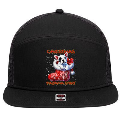 Frenchie Santa Hat & Christmas Lights Cute French Bulldog 7 Panel Mesh Trucker Snapback Hat