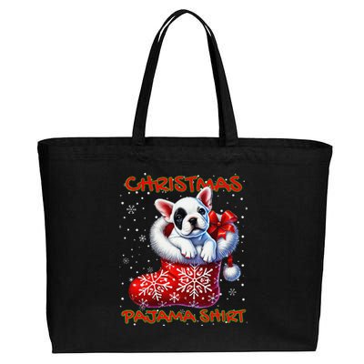 Frenchie Santa Hat & Christmas Lights Cute French Bulldog Cotton Canvas Jumbo Tote