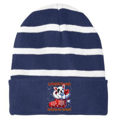 Frenchie Santa Hat & Christmas Lights Cute French Bulldog Striped Beanie with Solid Band