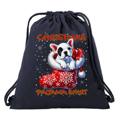 Frenchie Santa Hat & Christmas Lights Cute French Bulldog Drawstring Bag