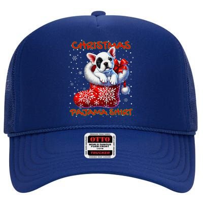 Frenchie Santa Hat & Christmas Lights Cute French Bulldog High Crown Mesh Back Trucker Hat