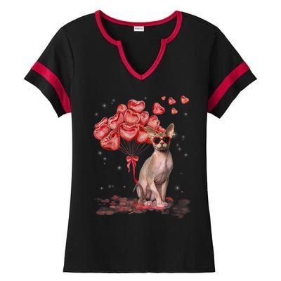 Funny Sphynx Heart Valentines Day Cat Dad Mom Ladies Halftime Notch Neck Tee