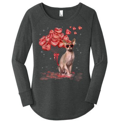 Funny Sphynx Heart Valentines Day Cat Dad Mom Women's Perfect Tri Tunic Long Sleeve Shirt