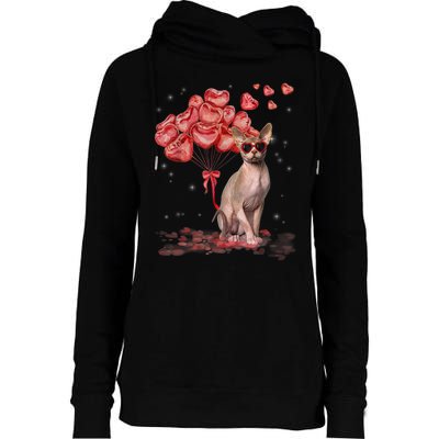 Funny Sphynx Heart Valentines Day Cat Dad Mom Womens Funnel Neck Pullover Hood