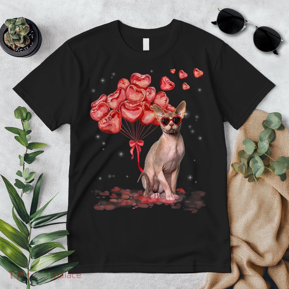 Funny Sphynx Heart Valentines Day Cat Dad Mom Premium T-Shirt