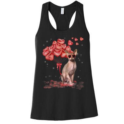 Funny Sphynx Heart Valentines Day Cat Dad Mom Women's Racerback Tank