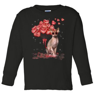 Funny Sphynx Heart Valentines Day Cat Dad Mom Toddler Long Sleeve Shirt